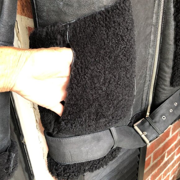 Zara Woman’s Coat M Bomber RAF Black Aviator Fur Shearling Real Leather Jacket - Picture 6 of 15